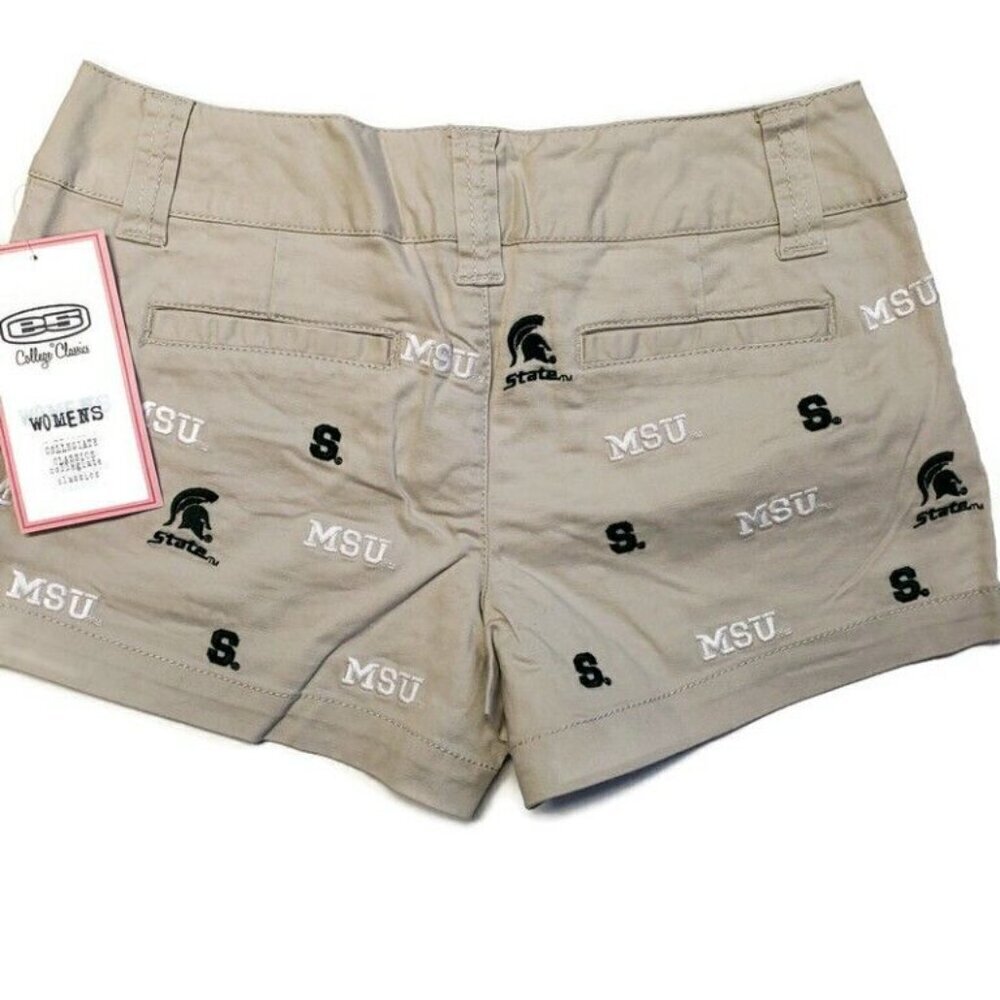 NCAA Michigan State Spartans Khaki Embroidered Game Day Shorts Women's Size 7 - Picture 4 of 6